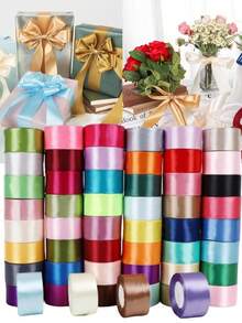 25Yards 4cm Satin Ribbons Crafts Bow DIY Gift Wrap Wine Red Yellow Green Blue Purple Black Gold White Ribbons For Party,Wedding,Birthday Decoration - Multicolor - View 2