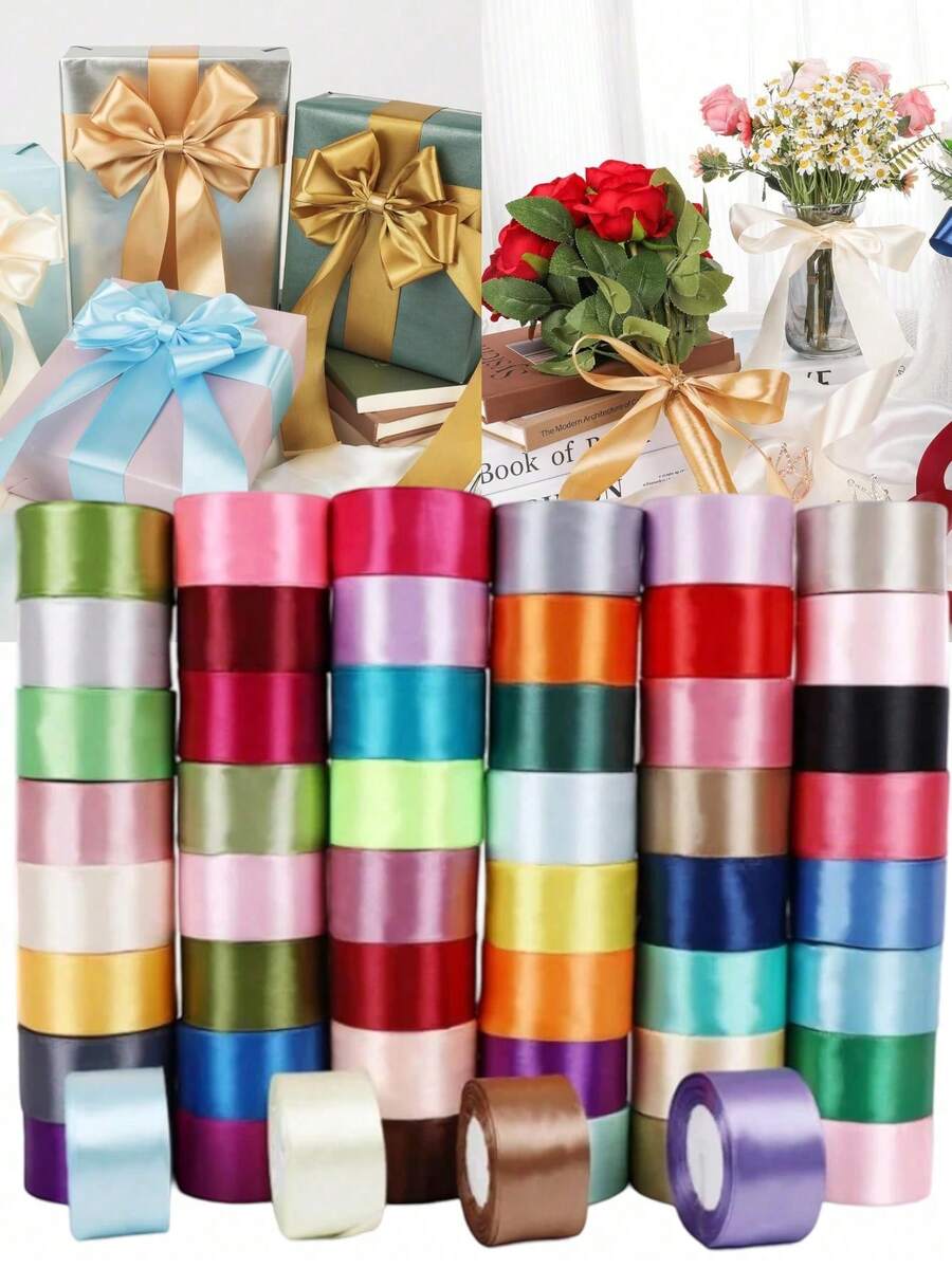 25Yards 4cm Satin Ribbons Crafts Bow DIY Gift Wrap Wine Red Yellow Green Blue Purple Black Gold White Ribbons For Party,Wedding,Birthday Decoration