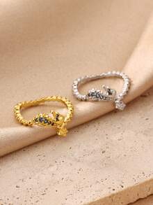 1pc Refreshing Ocean Style Rhinestone Seahorse Ring, 18K Gold Plated Open Band, Unique Design Accessory, Gift For Daily Wear And Commute - Multicolor - View 4