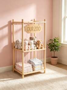 Jaula de almacenamiento de animales de peluche de madera, estantería organizadora de muñecas, estante de almacenamiento de juguetes para bebés para juguetes de peluche, ropa y libros, soporte de exhibición cuadrado para la habitación de los niños - Multicolor - Ver 3