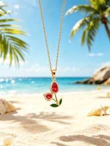 1pc Stainless Steel Chain With Zirconia Flower Pendant Fashion Necklace Jewelry, Gift Accessory - Style a - View 4