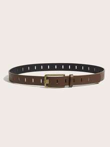 1pc Girls Bohemian Brown Belt, BOHO Belts, Western Accessories For Girl, Rodeo, Cowgirls, Western Belts, Belt For Girl, Cowgirls, Vintage Street Punk, Gothic Bronze Square Buckle Brown Belt, Match With Pants, Shirts, Party, Music Festival, Holiday Season - Brown - View 2