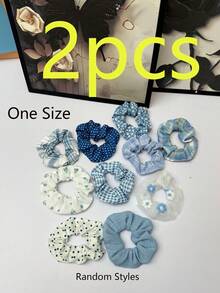 2/4 Ikat Rambut Wanita Gaya Preppy Warna Biru Laut Segar dengan Usus Besar - Baby Blue - View 11