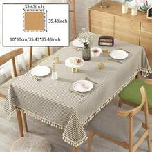 1 PC Striped Rectangular Tassel Tablecloth, Japanese INS Style Minimalist Round Table Atmosphere Dining Tablecloth, Washable Dustproof And Stain-Resistant Tablecloth, Suitable For Dining Table, Bar, Coffee Table, Outdoor Picnic Tablecloth, Party Decoration Tablecloth - Multicolor - View 12