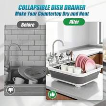 Collapsible Folding Silicone Dish Drainer Camping Caravan Boat Drying Rack, SILICONE DISH DRYING DRAINER, FOLDABLE DRIPPER, FOLDABLE SILICONE DISH DRYING DRAINER FOR PLATES, GLASSES, CUTLERY. - White-gray - View 8