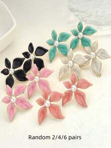 4/6 Pairs European & American Style Sexy Elegant Floral Stud Earrings, Minimalist & Sophisticated Design To Make Face Look Smaller, Versatile For Daily Commute, Perfect Gift Choice, Suitable For Weddings, Bohemian Style, Beach & Seaside, Dates & Parties, Graduation Season, Vacation Season - Multicolor - View 14