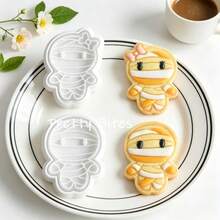 Cartoon Halloween Mummy Frosting Cookie Embosser Mold Handmade Cute Male And Female Mummy Pattern Cookie Cutter Cake Decoration Accessories - White - View 1