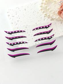 1pc Purple Black Rhinestone Eyeliner Face Decoration Sticker, Diamond Eyeliner Sticker, Reusable Eyeliner Sticker, Easy To Use, Suitable For Women's Makeup And Eye Decoration - 彩色 - 查看 5
