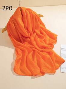 1pc Soft Lightweight Solid Color Long Scarf - Orange - View 8