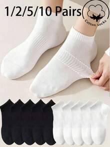 1/2/5/10/20 Paia di Calzini Bassi in Puro Cotone da Donna, Calzini da Donna, Grigio/Nero/Bianco, Adatti per Autunno/Inverno/Primavera/Estate/Uso Quotidiano, Calzini alla Caviglia, Adatti per Sport/Pendolarismo, Comodi e Durevoli, Unisex - Multicolore - Visualizzare 1