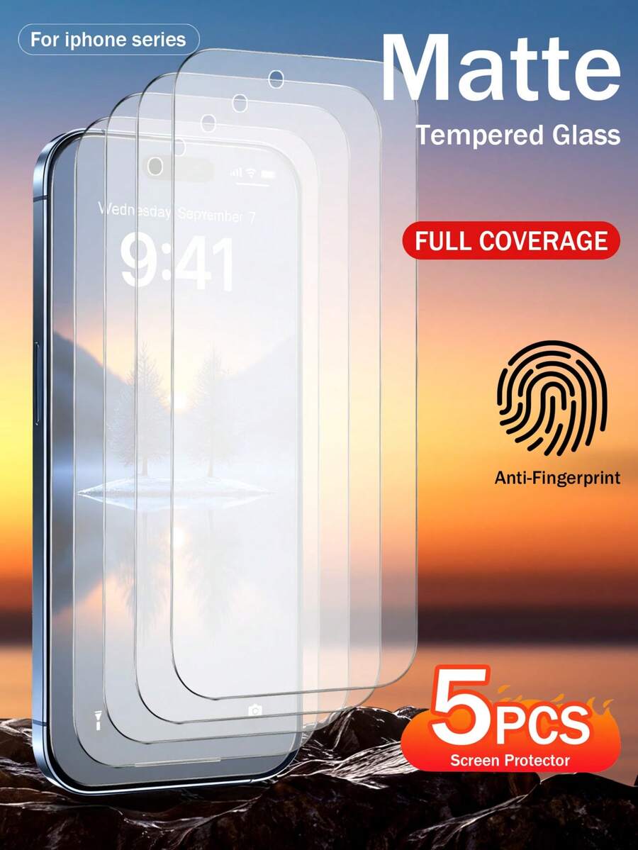 5 piezas Protector de pantalla de vidrio templado mate anti-huellas para iPhone 17/17 Plus/17 Pro/17 Pro Max Protector de pantalla esmerilado para juegos - 5 unidades - Ver 1