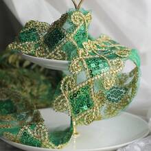 1/5英吋刺繡網紗蕾絲飾邊，金線鑽石圖案，亮面蕾絲緞帶，適用於洋裝衣物縫製手工，適合髮飾蝴蝶結、包包、帽子、窗簾、派對裝飾，復古波希米亞風縫製配件布飾邊 - 多色C - 查看 18