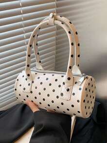 Niche Design With Contrasting Polka Dot Cylindrical Handbag, Fashionable Classic And Simple Dual Handle Shoulder Bag, Suitable For Shopping And Dating - Multicolor - View 7