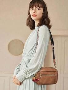 Fashion Solid Color Faux Leather Women's Bag With Adjustable Shoulder Strap, Multi-Functional Zipper Crossbody Bag, Suitable For Outings And Shopping - Brown - View 2