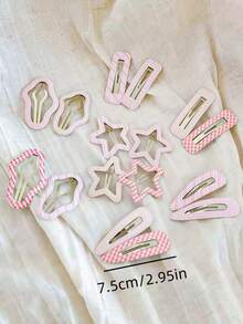 12/6pcs/Set Pink & White Plaid Hair Clips, Super Gentle Milk-Tone Pink & White Hair Accessories, Full Of Energetic Sweet Girl Vibes - Suitable For Girls, Basic Matching, Hair Clips, Can Be Used For Daily School, Party Activities, Can Match Vintage, Sweet, Academic And Other Various Dressing Styles - Multicolor - View 6