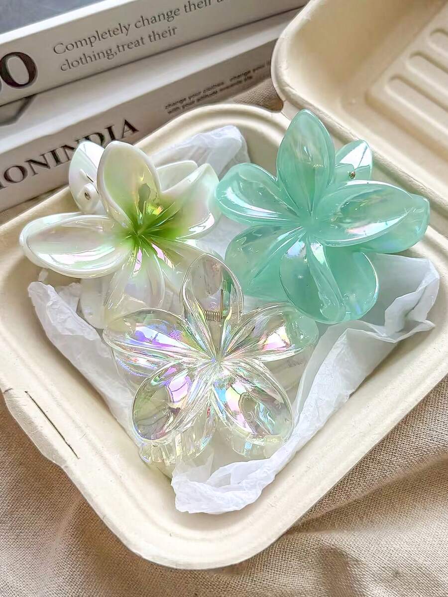 3件/1件 女款 8cm/3.15in 綠色花蕊透明花朵造型仙女風可愛大號輕量塑料髮夾,時尚百搭高級優雅極簡純色髮飾,適用日常、休閒、派對、通勤、度假、馬尾、盤髮、洗臉、沐浴、化妝、穿搭、造型 - 彩色 - 查看 1