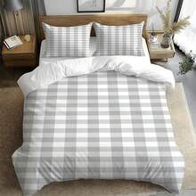 Grey And White Striped 3 PiecesBedding Set, Ultra Soft Skin-Friendly Breathable Duvet Cover And Pillowcase Set, Suitable For All Seasons, Student Dorm, Home Bedroom Decor - Grey - View 10
