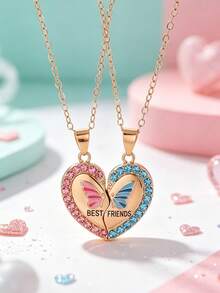 2 Pcs/Set Best Friend Pendant Necklace For School Friend Forever Friendship BFF Necklace Adjustable Geometric Jewelry Gift Love Couple Chain Choke - one-size - View 3