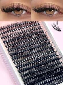 DIY Eyelash Extensions 320 Clusters 40D D Curl 9-16MM Manga Lashes Wispy Fluffy Volume Lash Clusters, Soft Glam Individual Lashes DIY At Home, Reusable False Eyelashes For Daily Wear Natural Look - 黑色 - 查看 1