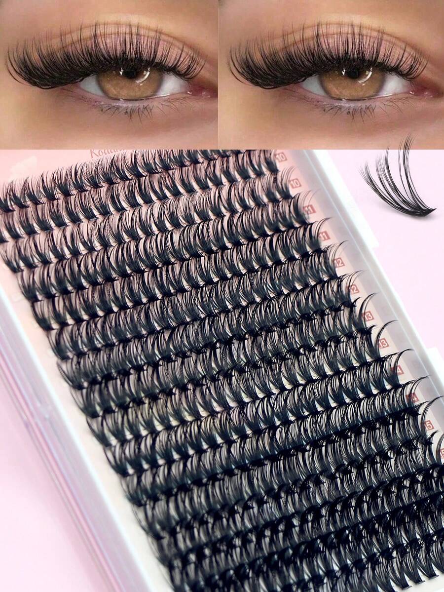 DIY Eyelash Extensions 320 Clusters 40D D Curl 9-16MM Manga Lashes Wispy Fluffy Volume Lash Clusters, Soft Glam Individual Lashes DIY At Home, Reusable False Eyelashes For Daily Wear Natural Look - 黑色 - 查看 1