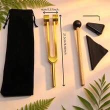 1 Set Gold Tuning Fork Set - Professional Ear Picking Tuning Fork Yoga Use Tuning Fork Training Set Gold Tuning Fork - 128Hz/256Hz/528Hz - Multiple Frequency Options Device Includes Black Mallet Stabilizer Comes With Cleaning Cloth Small Pouch Single Piece Combination - Gold - View 8