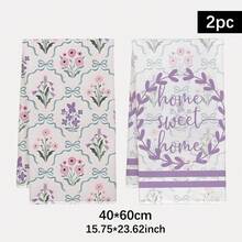 2 piezas SWEET HOME Toallas de cocina con patrón floral púrpura sin costuras, toallas de cocina de microfibra rectangulares, paños de platos, esponjas de limpieza, toallas de mano, toallas de cocina para hornear y té, decoración de cocina, regalo de inauguración de casa, regalo de cumpleaños, toallitas de limpieza de baño, toallas decorativas - Multicolor - Ver 2