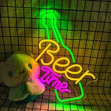 1pc Beer Time Neon Light, LED Wall Lighting, Home Wall Decor, Bar Atmosphere Neon Light, Party, Birthday Gift - Green, Lemon Yellow, Rose Red - View 4