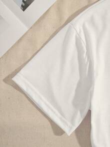Camiseta de manga corta con cuello redondo y estampado de letras REIB - Blanco - Ver 3
