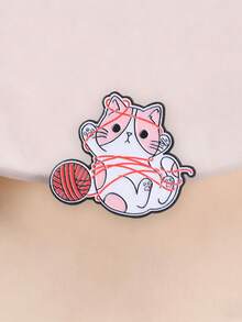 Cute Cat Playing With Yarn Enamel Pin, Messy Kitten Brooch For Cat Lovers - Multicolor - View 2