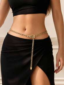 1pc Gold Metal Chain Belt, Fashion Women Waist Chain Jewelry Accessory For Parties Summer, School Fall, Autumn, Halloween - Multicolor - View 4