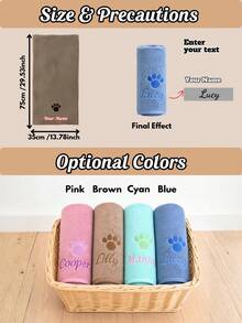 1/3/5pcs Customized Name & Paw Print Embroidered Pet Towels, Quick-Dry Microfiber Bath Towels, Suitable For Dogs And Cats, Perfect For Puppy Bathing, Beach, Camping And Daily Use, Multiple Colors Available, Suitable For Small/Medium/Large Pets - Multicolor - View 3