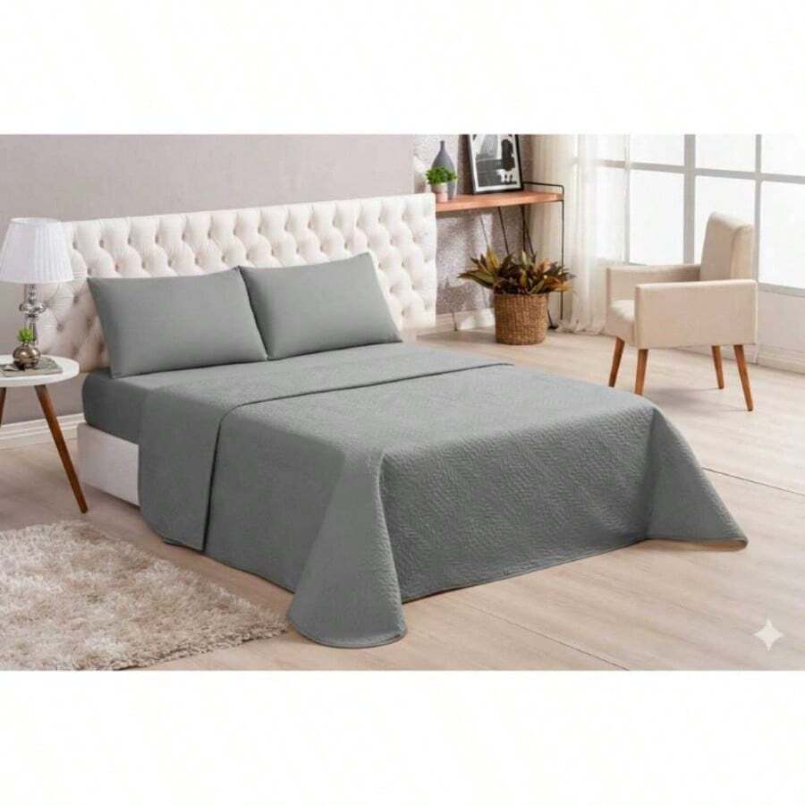 Queen Size Bedspread + Sheet Set - 灰色 - 查看 1