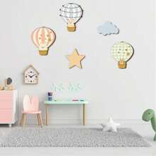 [5pcs Set]Cute Wooden Wall Decor Home Beautification Enhance Warm Atmosphere Living Room Decoration - Multicolor - View 1