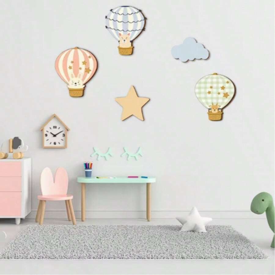 [5pcs Set]Cute Wooden Wall Decor Home Beautification Enhance Warm Atmosphere Living Room Decoration - Multicolor - View 1