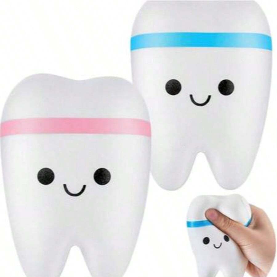 Juguete de apretar con rebote lento en forma de diente lindo, juguete de alivio del estrés con rebote lento estilo japonés en forma de diente lindo, juguete para dedos para adolescentes y adultos, regalo de fiesta con tema dental - Multicolor - Ver 1