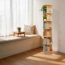 GDAE10 Drehbares Bücherregal, 360° Display, Standregal mit 6 Ebenen, Multifunktionales Bücherregal Aufbewahrungsregal, für Schlafzimmer Wohnzimmer , Aufbewahrungsregal für Kinder und Erwachsene - Holzfarbe - Übersicht 4