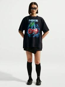 Nike 女款 AS W NSW CLASSIC OS ST6 短袖針織無領T恤 TIR7837-010 - 黑/綠 - 查看 6