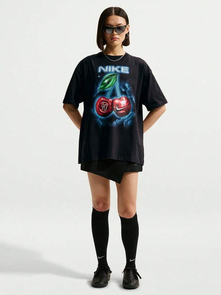 Nike 女款 AS W NSW CLASSIC OS ST6 短袖針織無領T恤 TIR7837-010 - 黑/綠 - 查看 6