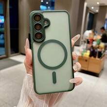 Premium Matte Skin-Feel Phone Case Compatible With Galaxy S26Ultra S25Ultra S24Ultra S23Ultra A56 A16 A17 A36 A26 A16 A37 A57 S24 S23FE Plus A55 A35 A54 A15 S25 S24 S23 And Other Models. Features Full Camera Protection, Integrated Lens Film, Soft Touch, Anti-Fingerprint, Wireless Charging Function And Drop-Proof Design, Phone Case - Dark Green - View 7