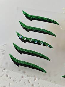 1pc Dark Green Black Rhinestone Eyeliner Face Decoration Sticker, Diamond Eyeliner Sticker, Reusable Eyeliner Sticker, Easy To Use, Suitable For Women's Makeup And Eye Decoration - 彩色 - 查看 8