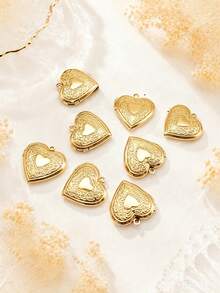 8pcs Fashion Stainless Steel 18K Gold Plated Heart Shaped Locket Pendant, Photo Locket Small Box With Flip Cover, DIY Unique Ideal Gift For Friends Birthday, Family, Mom/Grandma/Wife Anniversary Gift, Autumn Fashion, Casual, Vintage, Personalized, Daily Wear, Prom, Mother's Day, Valentine's Day, Graduation, Wedding - Multicolor - View 8