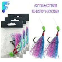 3件組盒裝高碳鋼魚鉤,附鋒利圓鉤、單股釣線、轉環、螢光魚皮珠,適用於海鯛與海鱒的海釣釣組 - 彩色 - 查看 3