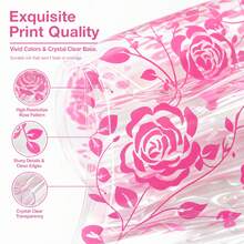 Hot Pink Rose Print Transparent Cellophane Wrap Roll, Floral & Gift Wrapping Film For Bouquets, Party Favors & DIY Crafts - View 3