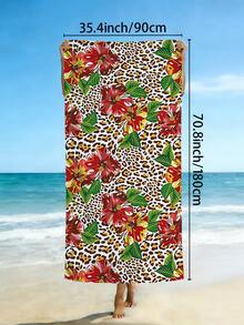 1pc Leopard Print Beach Towel, Fashion Leopard Floral Beach Towel, Microfiber Absorbent, Quick-Drying Beach Towel, Large Sand-Proof Beach Mat, Suitable For Vacation, Camping, Swimming, Bathroom, Summer Vacation Essential, Holiday Party Essential, Multi-Functional Beach Swimming Accessory - Coffee Brown - View 12