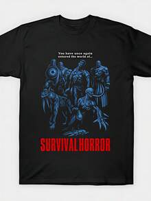 "Evil 2 Survival Horror" – Camiseta de cuello redondo con estampado de personaje de anime y juego Biohazard, aspecto usado, adecuada para – uso casual, lavable a máquina, tallas S-XXXL para fanáticos de los videojuegos y como regalo del Día del Padre. - Negro - Ver 1