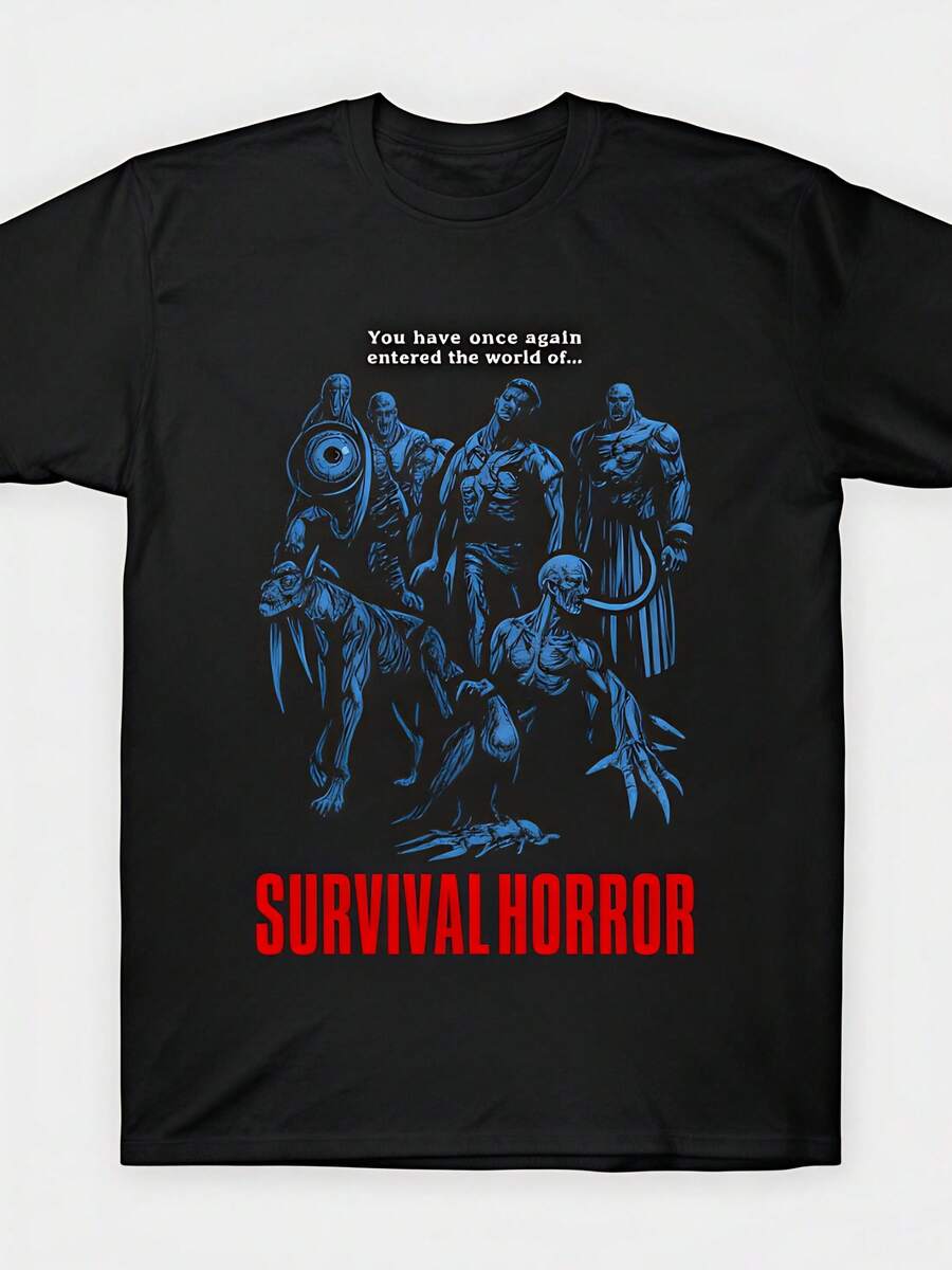 "Evil 2 Survival Horror" – Camiseta de cuello redondo con estampado de personaje de anime y juego Biohazard, aspecto usado, adecuada para – uso casual, lavable a máquina, tallas S-XXXL para fanáticos de los videojuegos y como regalo del Día del Padre. - Negro - Ver 1
