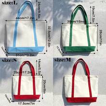 1/4/8pcs 17.7x12.6x5.9inch Large Capacity Natural Color Contrast Color Canvas Multi-Piece Set, Wedding Bachelorette Party SPA Gift Tote Bag, Travel Storage Bag, Shopping Bag, Mommy Bag, Beach Bag, Suitable For Wedding Theme Party, DIY Personalized Painting Embroidery Heat Transfer Tote Bag, Bright Color With Front Phone Fashion Glasses Pocket Large Shoulder Bag - View 12