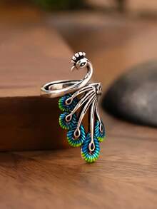 1pc Beautiful Peacock Shaped Ring, Suitable For Women To Wear, Suitable For Wedding, Engagement, Anniversary Party, Valentine's Day Gift - 1# - View 3