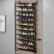 1pc 10-Tier Over-The-Door Shoe Rack, 3X Large Capacity, Space-Saving Wall-Mounted Storage Rack, White Minimalist Style, Mesh Design, Hanging Shoe Organizer, Suitable For Bedroom, Entryway, Closet, Dorm - View 5