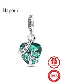 925 Sterling Silver Charm Pendant, Original Design Lucky Four-Leaf Clover Inlaid With Sphine Cubic Zirconia, Women's Gift, Fits Bracelet DIY Making - Silver - View 6